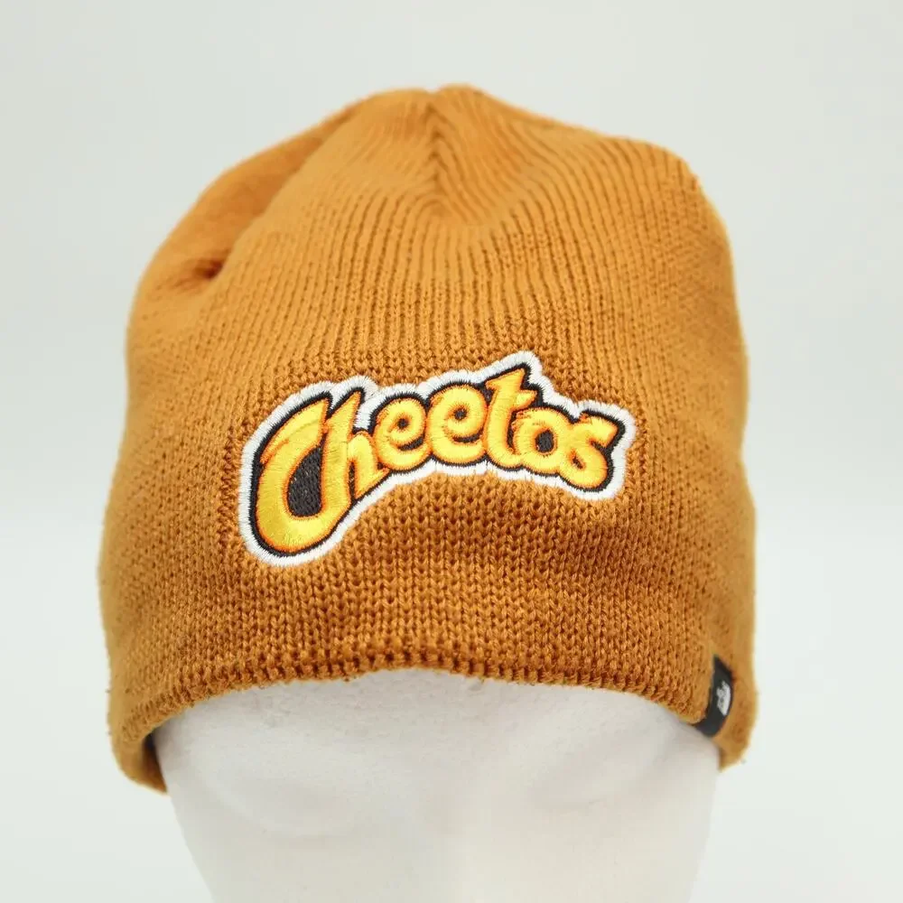The North Face X Cheetos Mountain Beanie Ribbed Fleece Lined Timber Tan Logo